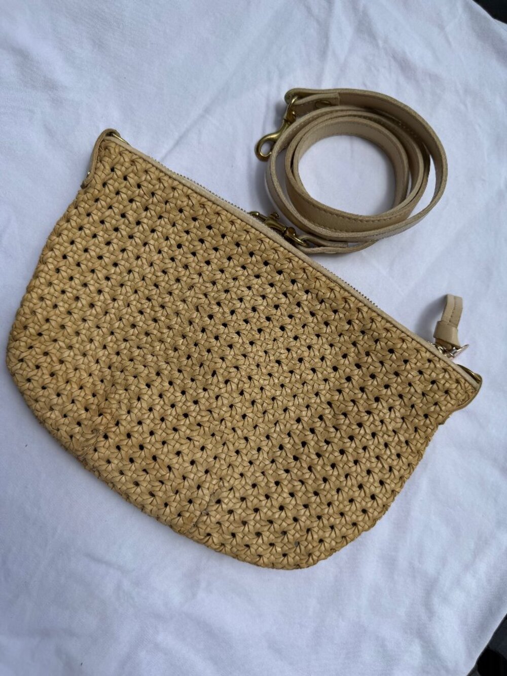 Clare V. Petit Moyen Cream Rattan Crossbody